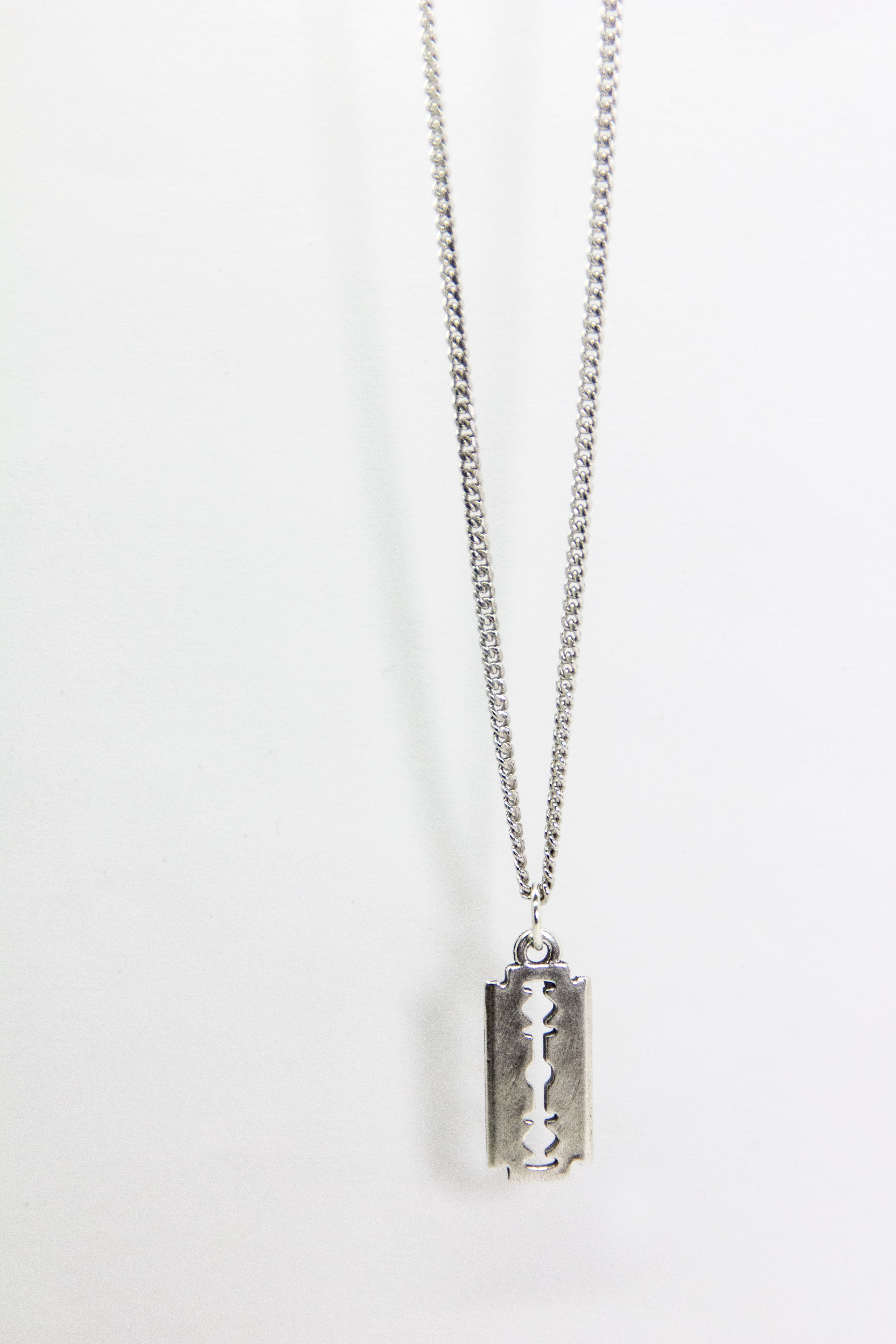 Silver Razor Blade Pendant Necklace